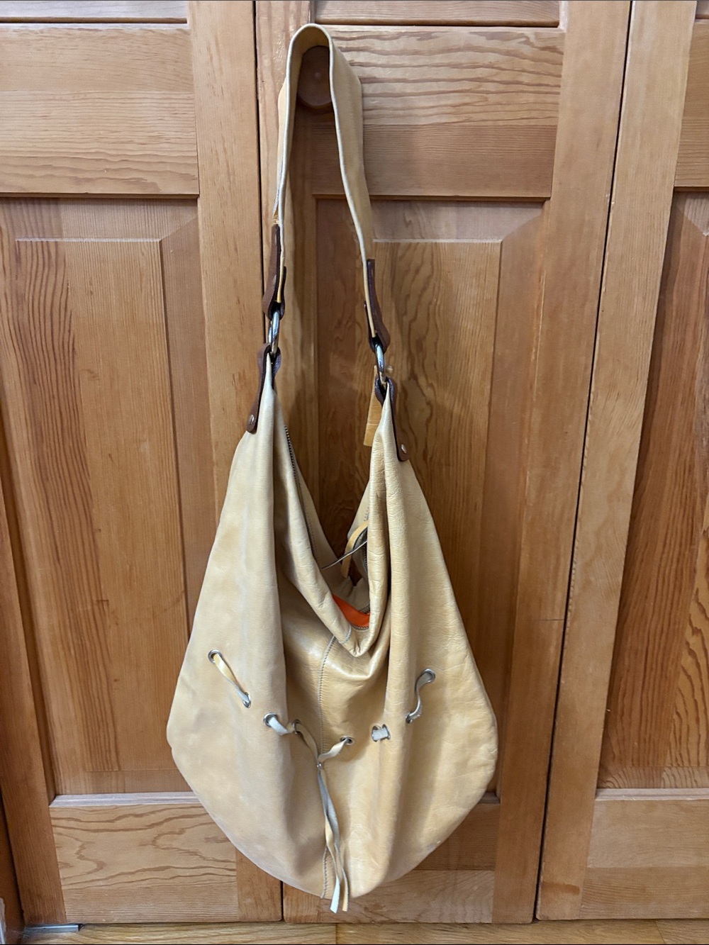 Tano Soft Drawstring Shoulder Hobo in Light Beige